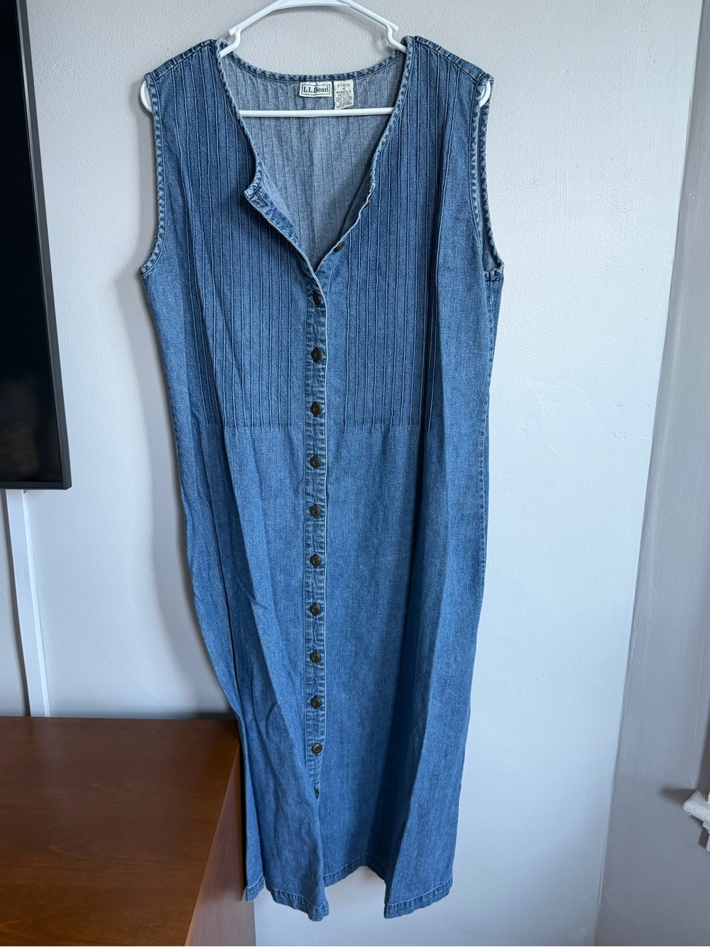 Vintage LL Bean Denim Shift Midi Dress Sleeveless Cotton Blue XL 16 Petite
